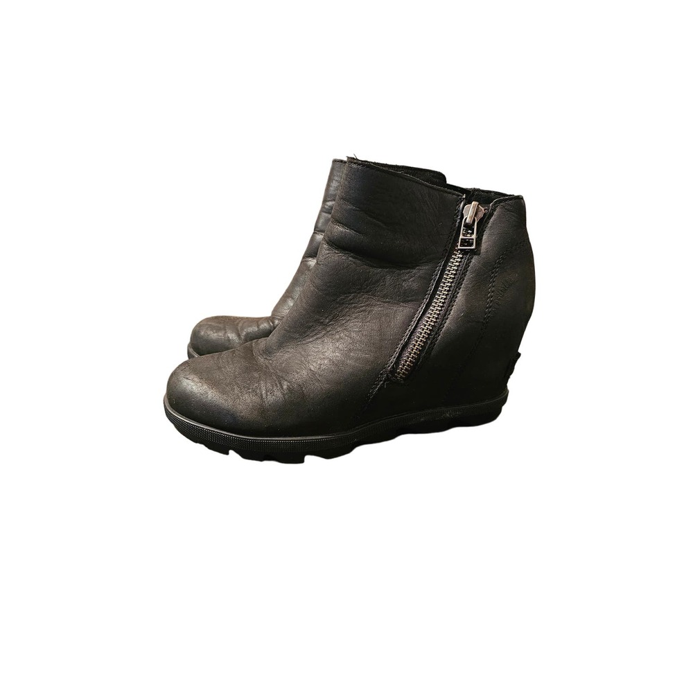 Sorel Joan of Arctic Wedge III Zip Black Leather‎ Waterproof Bootie size 7.5